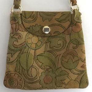 VTG Brown Floral Boho Hippie Groovy Leather Purse